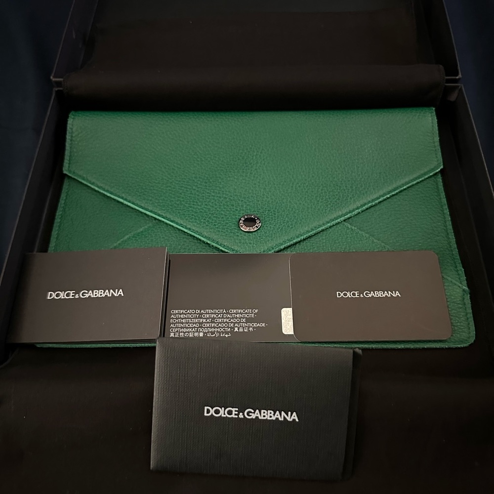 NEW AUTHENTIC Dolce Gabbana Green Leather Mini Tablet Case / Small Doc Holder